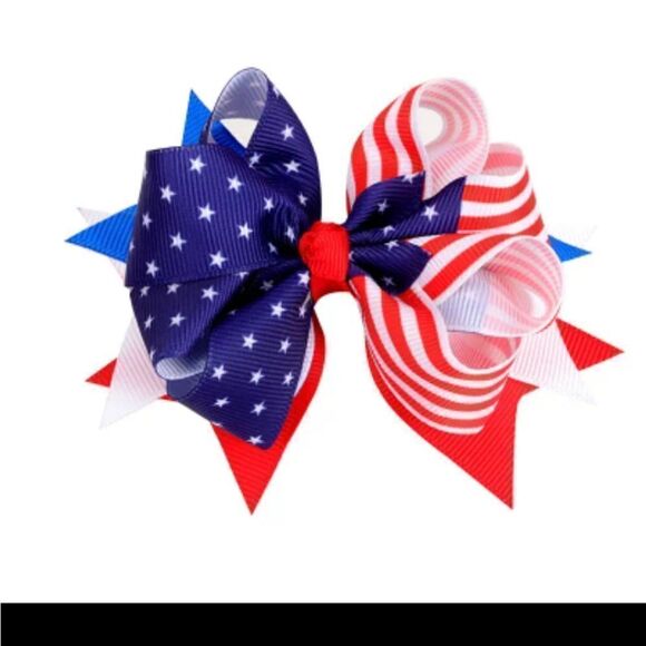 New 3/$20 Girls patrotic flag hair bow - Picture 5 of 6